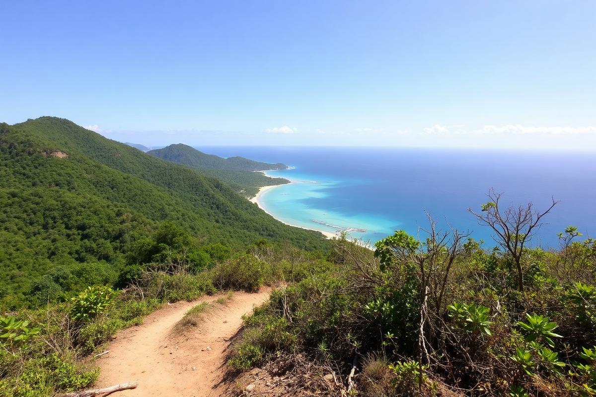 Elevated green hills with open views over the eastern side of Culebra